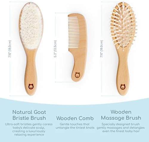 Wooden Hair Brush Set - Premium Baby Comb and Brush - Soft Natural Bristles - Organic Products - Perfect Registry Gift - Cradle Cap Brush for Newborns & Toddlers - Image 2