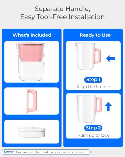 Waterdrop PT-12P Small 6-Cup Water Filter Pitcher for Mini Fridge, Pink - Image 5