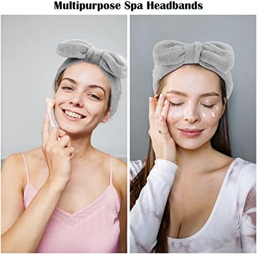 Ondder Spa Headband for Washing Face 8 Pack Gray Skincare Headbands for Women Girls Terry Cloth Cute Bow Head Bands - Image 4