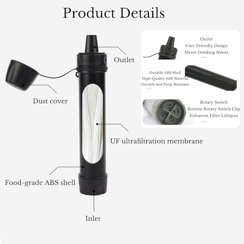 2 Pack Survival Water Filter Straw for Hiking & Camping, 2025 Personal Portable Water Purifier, 3000L Long Life, Includes Bottle & Hydration Bladder Adapters (2, Dark Blue, 3x3x19.3cm) - Image 4
