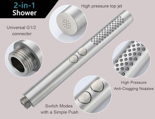 2-in-1 Handheld Shower Head Set with Long Hose – Brushed Nickel - Image 5