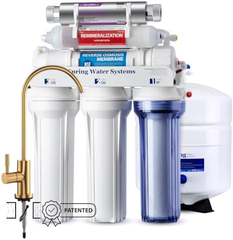 iSpring RCC7AK-UV-GLD, 7-Stage Reverse Osmosis Water Filter System with Alkaline and UV Filter with Brushed Gold RO Faucet, Patented Top-Mounted Faucet Design for Easy Installation by iSpring