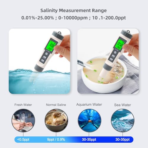 TDS Meter,4 in 1 Water Tester TDS/Salt/Temp/EC Meter,High Accuracy TDS Meter Digital Water Tester with LCD Backlit,Pool Testing Kit Salinity Tester EC Meter for hydroponics, Wine, Pool and Aquariums - Image 5