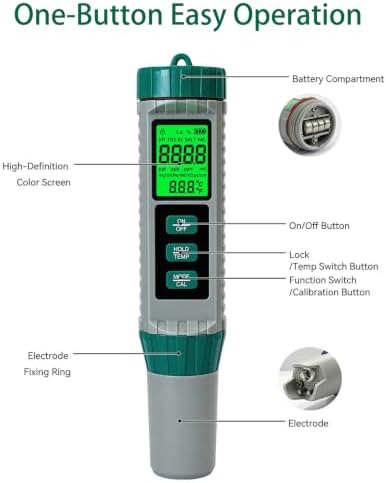 10 in 1 Water Quality Tester, Digital pH TDS EC Salinity ORP S.G Hydrogen Resistivity Fertility Temp Meter with Backlit LCD & Auto Temperature Compensation for Pool, Hydroponics, Drinking Water - Image 3