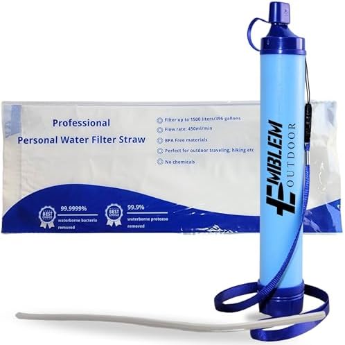 Portable Water Filter for Emergencies, Hiking, Camping, Travel, and Disaster Preparation (1 Pack) by EmblemOutdoor