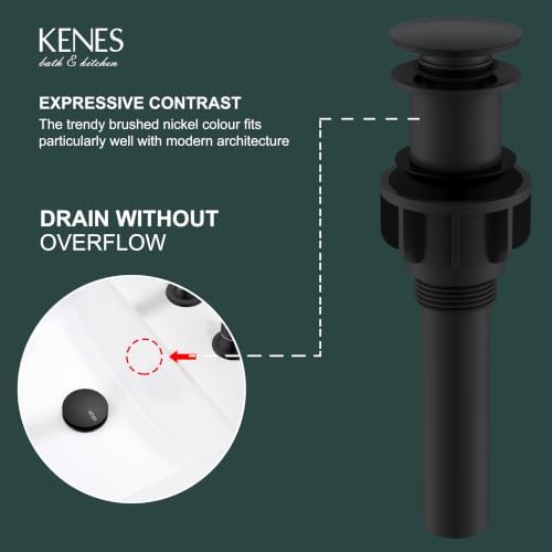KENES Pop Up Bathroom Sink Drain Without Overflow, Matte Black Pop Up Drain - Image 3
