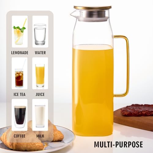 GLASKEY 74oz Square Glass Pitcher with Lid and Handle for Fridge,Borosilicate Glass Carafe for Hot or Cold Drink, Large Jug for Iced Tea,Coffee,Juice,Homemade Beverage (Gold) - Image 5