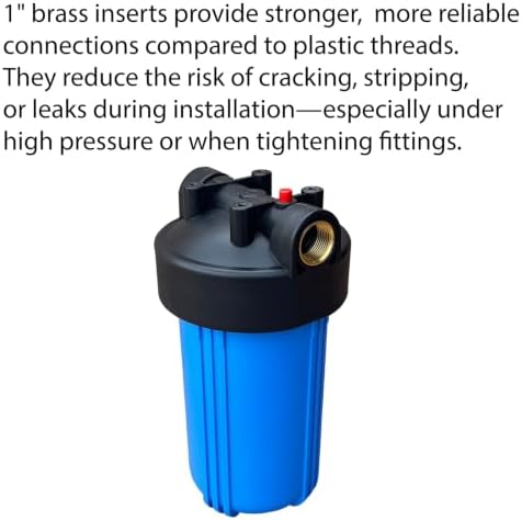 3-Stage Whole House Water Filter System, 1" NPT Brass Ports - Big Blue 10"x4.5" Housings, Sediment + GAC + Coconut Carbon Block, Wrench & Install Kit - Image 4