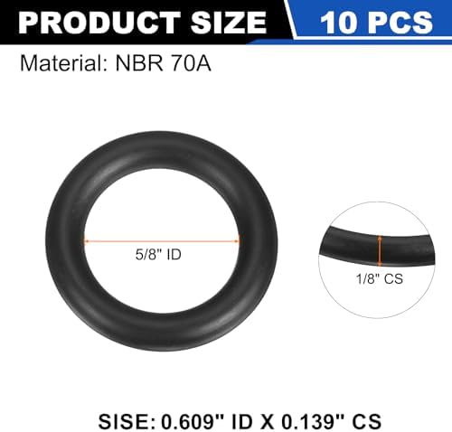uxcell 10Pcs AS-208 NBR 70A O-Rings 5/8" ID x 1/8" CS/0.609" ID x 0.139" CS - Image 2