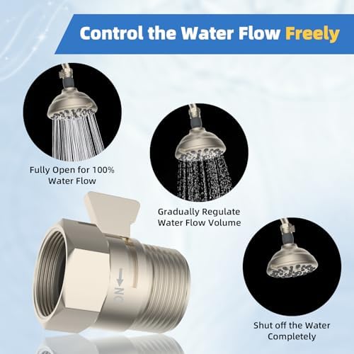 Hibbent All Metal 1 Pack Shower Head Flow Control Valve, G1/2 Brass Shut-off Valve with Metal Handle Lever, Shut OFF Water Flow Control Regulator for Handheld Shower, or Bidet Sprayer, Brushed Nickel - Image 3