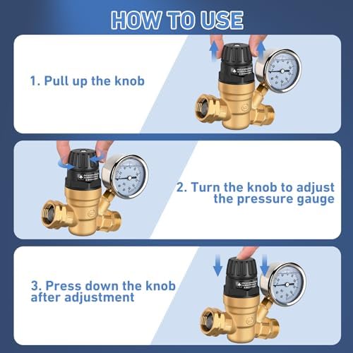 Nilight RV Water Pressure Regulator, Adjustable Brass Valve with Gauge - Image 5