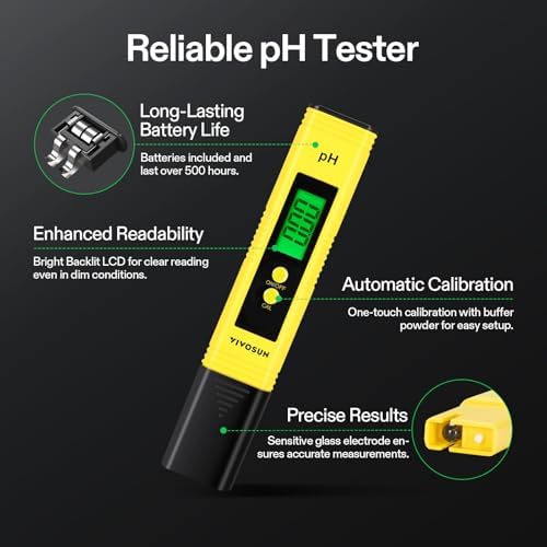 VIVOSUN Digital PH Meter, TDS and EC Pen for Water, Soil Moisture Tester for Hydroponics, Pool and Aquarium, Yellow Blue, UL Certified - Image 2