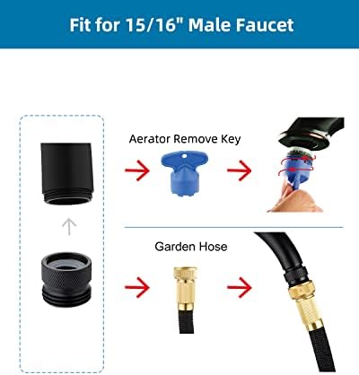 Hibbent Faucet to Garden Hose Adapter Kit, Female to Male Sink Brass Garden Hose Attachment with Washer & Aerator Key, Matte Black - Image 3