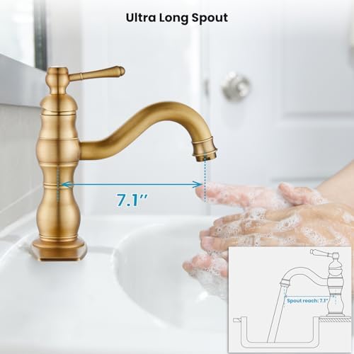 gotonovo Bathroom Faucet 1 Hole Vintage,Antique Brass,7.1” Spout Reach - Image 7