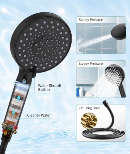 SR SUN RISE Filtered Shower Head with Handheld High Pressure 9 Spray Mode Showerhead Detachable Shower Head Water Softener Filters Beads for Hard Water Remove Chlorine 1 Filter Black - Image 4