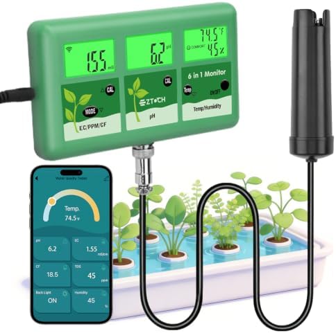 EC pH Continuous Monitor for Hydroponics, WiFi pH EC PPM Monitor for Water by EZTOCH