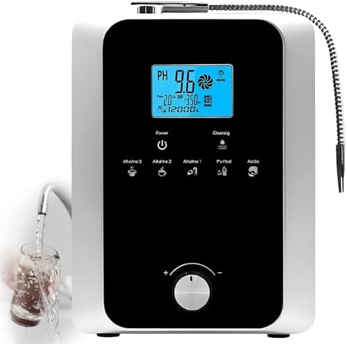 Alkaline Water Ionizer Machine, 11 Titanium Plates, PH 3-11 for Alkaline & Acidic Water, Self-Cleaning, Up to - 800mV ORP, 8000 Liters Per Filter, for Home Use(Black2) by Unknown