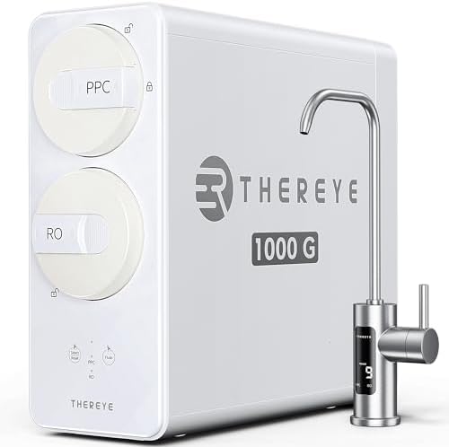 Thereye 8 Stage Reverse Osmosis System, 1000 GPD Tankless Reverse Osmosis Water Filter, Under Sink RO Water Filtration System, Reduce PFAS & TDS, Smart LED Faucet, 2:1 Pure to Drain, White by THEREYE