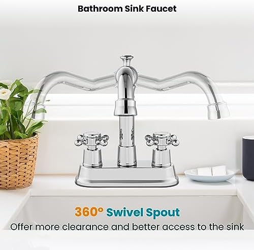gotonovo 4 Inch Centerset Bathroom Faucet 2 Hole Vintage, Polish Chrome - Image 5