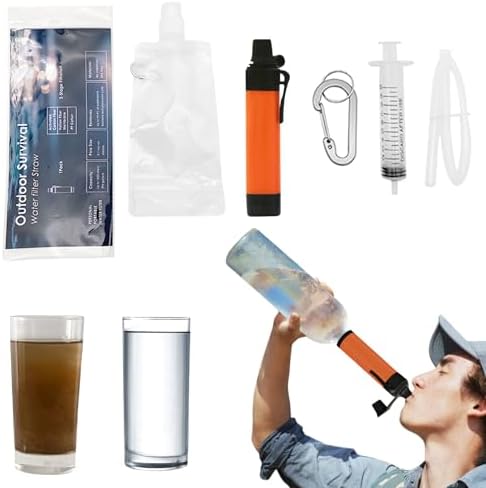 10NM Portable Water Filter System Set,Backpacking Squeeze Water Filtration Purifier Survival System for Hiking (Orange) by Unknown