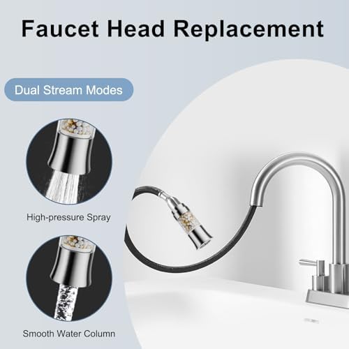 Metal Kitchen Faucet Head Replacement with Filter - Pull Down Spray Head Water Filter for Sink - 2 Modes Sink Sprayer Replacement with 12 Nozzle Adapters - Anti-clogging Design - Image 4