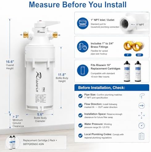 10 Inch Whole House Water Filter Housing, 1 Inch NPT, Bypass Valve - Image 4