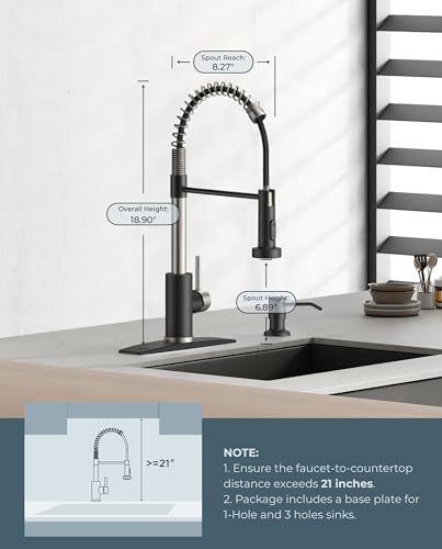 FORIOUS Kitchen Faucets, Pull Down Sprayer, Classic High Arc, Black Brushed - Image 5
