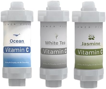 3 Pack Vitamin C Shower Head Filter for Hard Water Filter Bathtub Shower Aromatherapy Replacement Cartridge Bathroom Accessories Remove Chlorine Fluoride Heavy Metals Ocean Jasmine Tea by Unknown