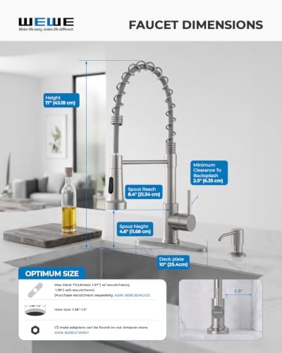 WEWE Utility Sink Faucet with Sprayer and Soap Dispenser, Brushed Nickel - Image 4