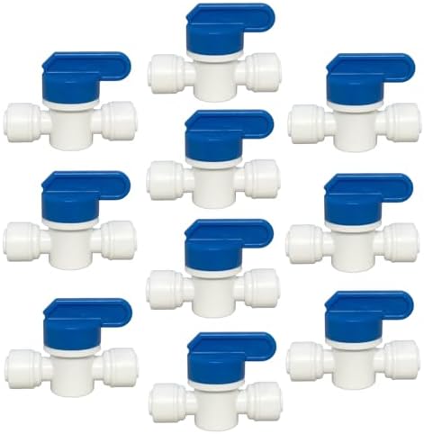 1/4 inch OD Tubing&Hose&Pipe Use Inline Shut Off Ball Valve Plastic Quick Connect Fittings for Water Purifier RODI System (Pack of 10) by Unknown