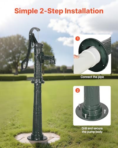 VEVOR Well Hand Pitcher Pump, 20 ft Max Lift, Antique Cast Iron Manual Hand Water Pump with Heightening Base, NPT 1-1/4 in Connection, Easy Installation, for Outdoor Garden, Pond, Yard, Farm, Green - Image 5