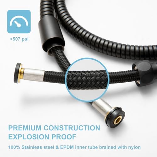 OFFO Shower Hose, 120 in Bidet Hose High Pressure Explosion Proof for Bidet Sprayer Stainless Steel Electroplating with Woven Inner Tube, Matte Black - Image 2