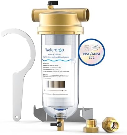 Waterdrop Mega Spin Down Sediment Filter, Reusable Whole House Water Filter System for City Water, Backwash Sediment Water Filter System, 100 Micron+5 Micron PP Filter, 1" MNPT + 3/4" FNPT, BPA Free by Waterdrop