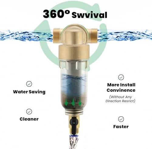 360° Rotatable Spin Down Sediment Water Filter, Contains Two 3/4" Push-to-Connect Fittings,Home Water Filter with 50&100 Micron Filters - Image 4