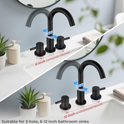 Black Bathroom Faucet 3 Hole, 2-Handle Widespread Faucet (2 Pack) - Image 5