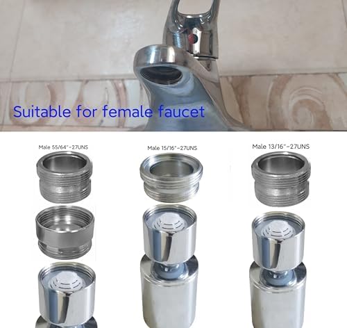 Rotating Faucet Aerator Extender,Nozzle Faucet Adapters, Universal Splash Filter Kitchen Tap Extension, Kitchen Sink Tap Head (Brushed Nickel 80°+3 brass adapters) - Image 3
