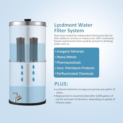2.25G Ultra-Filtration Gravity Water Filter System，304 Stainless Steel Countertop System with 2 Carbon Filters and Stand ，NSF/ANSI 42 Certification，Reduce 99.9% Chlorine - Image 5