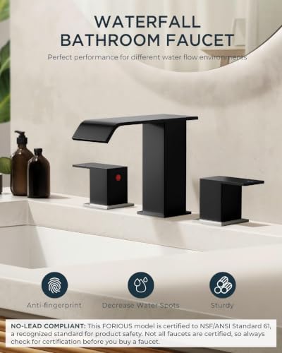 FORIOUS Widespread Bathroom Faucet for 3 Hole Sink Black and Brushed Nickel - Image 5