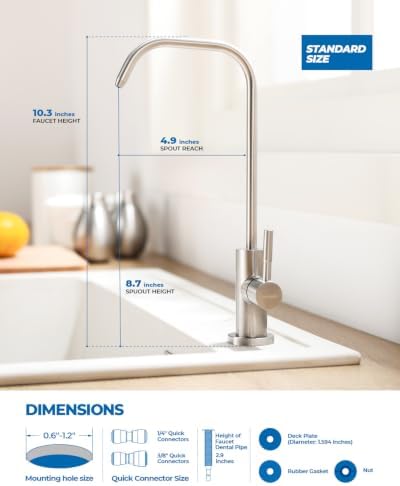 WEWE RO Drinking Water Faucet, Brushed Nickel, 1/4" & 3/8" Connectors - Image 5