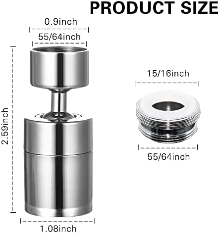 2 Pack Sink Faucet Aerator 360 Degree Swivel Kitchen Faucet Sprayer Attachment,Dual Water Flow Modes, 55/64 Inch-27UNS Female Thread,15/16 Inch-27UNS Male Thread Adapters - Image 2