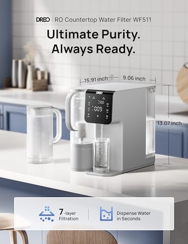 DREO Reverse Osmosis Water Filter Countertop, 7-Stage RO Water Filtration System, Installation-Free, Reduce TDS, Water Filter Pitcher for Home, Kitchen, 3:1 Pure to Drain, WF511 Upgraded - Image 2