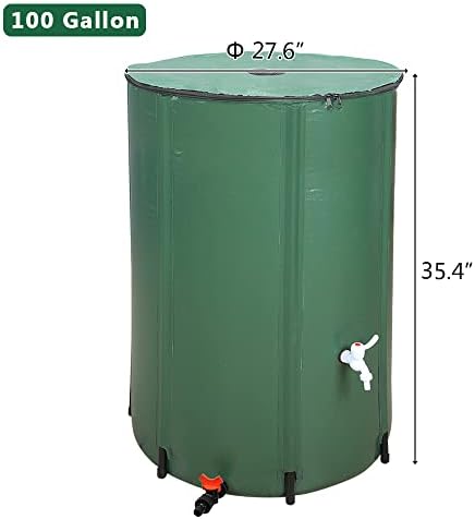 100 Gallon Collapsible Rain Barrel, Portable Rainwater Collection System, Water Storage Tank, Rain Catcher Barrel with Two Spigots and Overflow Kit, Rain Water Barrel Collector for Garden, Green - Image 6