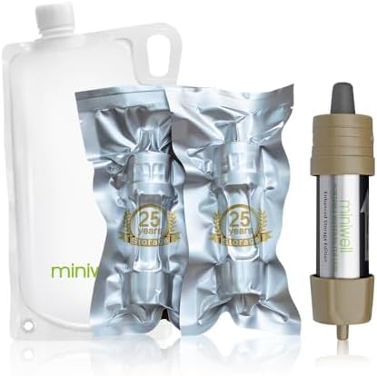 Miniwell L630 Portable Water Filter with Upgraded Vacuum Packaging - 25 Year Storage, Long Lasting and Versatile Usage Options, 2 Pack Filter and 1L Bottles by MINIWELL