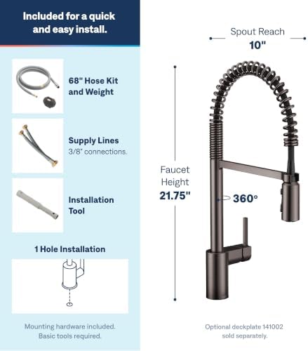 Moen Align Black Stainless One-Handle Pre-Rinse Spring Pulldown Kitchen Faucet with Pull Down Sprayer and Power Boost, Single Hole Kitchen Sink Faucet, 5923BLS - Image 3