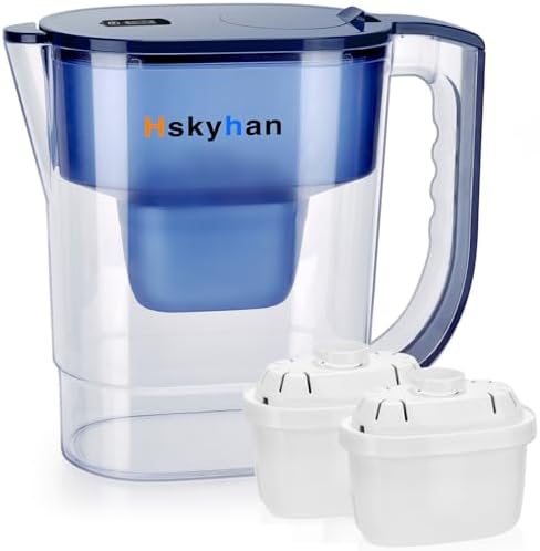 Hskyhan Alkaline Water Filter Pitcher - 3.8 Liters Improve PH, 2 Long Lasting Cartridge Included, BPA Free, 7 Stage Filtration System to Purify, Blue by Hskyhan