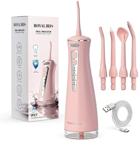 Cordless Water Flosser, C15 Portable Pink Oral Irrigator by ROYALIRIS