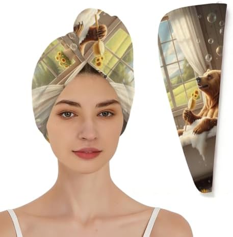 Microfiber Hair Towel Wrap for Women - Bear Bubble Bath Super Absorbent Fast Drying Head Hair Towels - Elastic Loop Design Anti-Frizz Soft Turbans for Wet Long, Curly, Thick Hair by Unknown