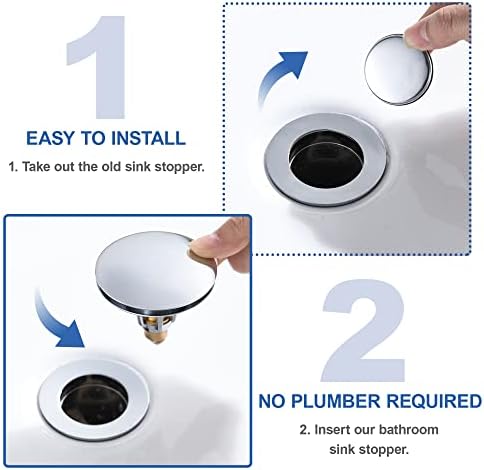 Universal 3-in-1 Bathroom Sink Stopper - Chrome Pop Up Sink Drain Stopper, Push Button Sink Drain Stopper Replacement, Wash Basin Drain Filter Plug with Anti-Clogging Strainer, (Large Cover) - Image 5