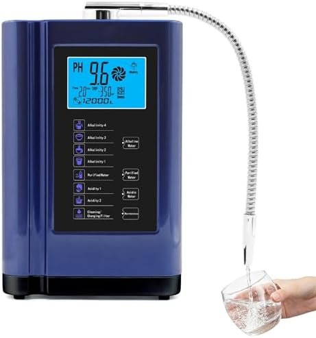 Alkaline Water Ionizer Machine, Water Machine PH 3.5-10.5 for Alkaline & Acidic Water, Up to +400~-500mV ORP, 8,000L Filter, Water Settings, Auto-Cleaning, Intelligent Voice(Blue) by Unknown