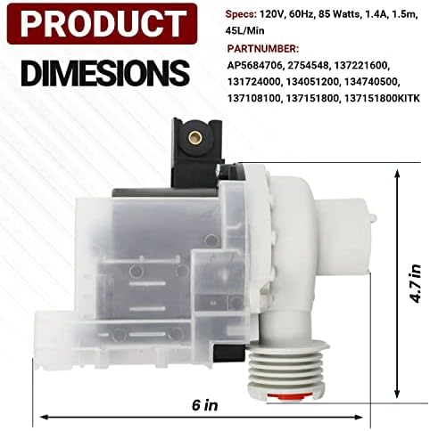 Seentech UPGRADED 137221600 Washer Drain Pump Kit - Compatible for Electrolux KENMORE Frigidaire Washer - Replace 137108100 AP5684706 134051200 134740500 134740800 137108100 137151800 - Image 3